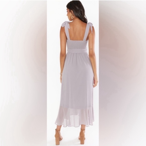 Show Me Your Mumu NWT Claire Chiffon Midi Dress in Dove Gray SIZE SMALL - Picture 5 of 7